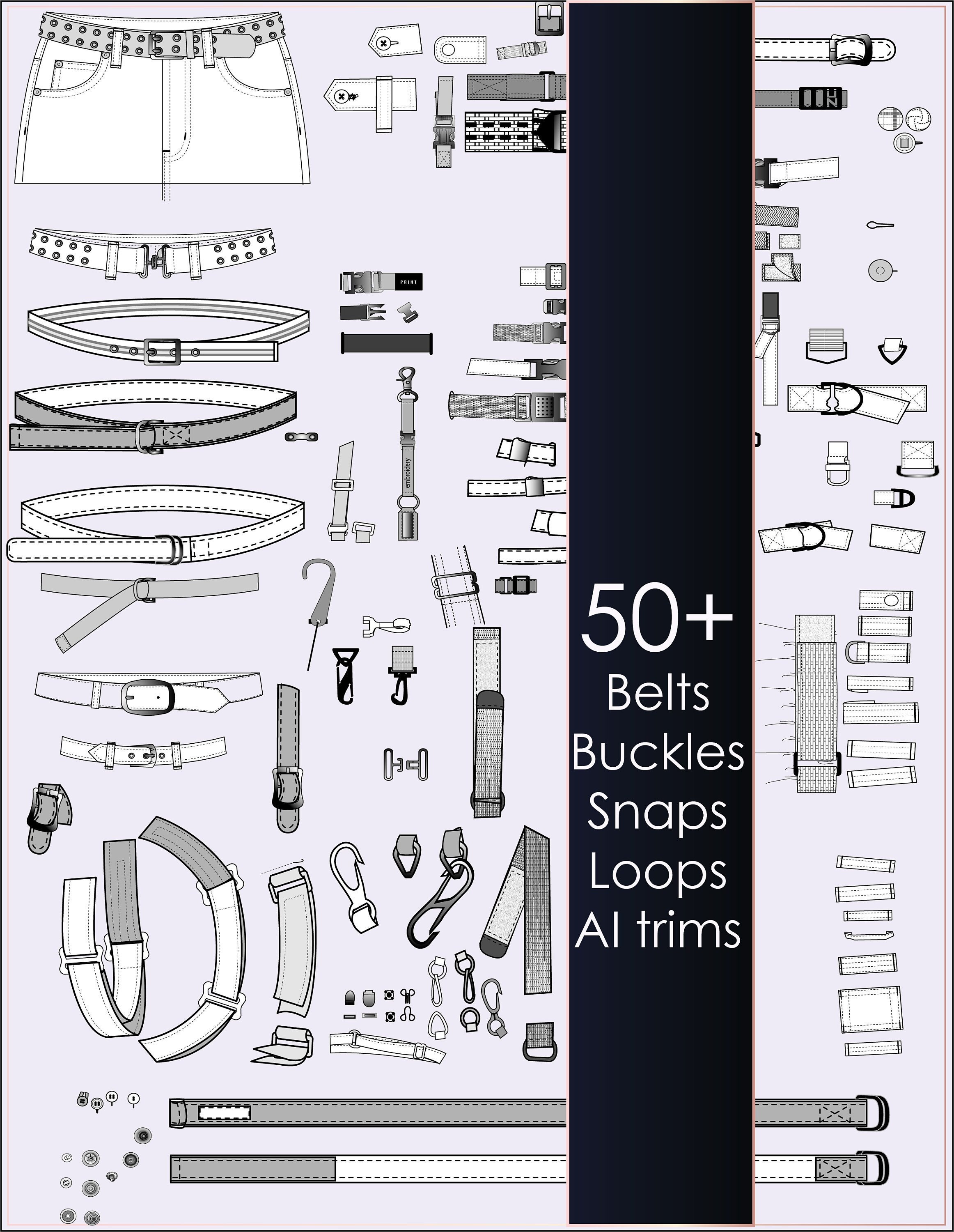 Belt Flat Sketch Vector Illustration Set Different Types Belt With
