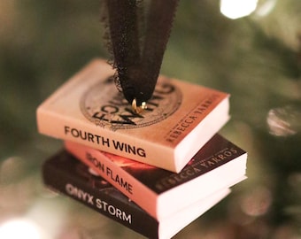Fourth Wing Mini Book Stack Ornament | handmade christmas TBR books, Miniature, fiction, booktok, Rebecca Yarros emperyan