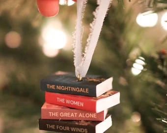 Kristin Hannah Mini Book Stack Ornament | handmade christmas gift bookish romance literary historical fiction nightingale decor miniature
