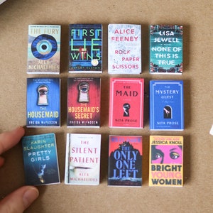 Handmade MINI Popular Thriller / Mystery Books (set of 12 mini books) books, tiny books booktok, book girl idea, book party