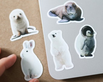 Mini Arctic Animal Stickers | Waterproof, gift idea, sticker sheet, stickersheet, cute, trendy, mini water bottle stickers, winter animals