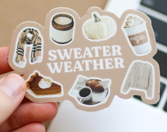 Autumn Sweater Weather Waterproof Durable Sticker | laptop decal planner water bottle Waterproof, aesthetic, gift idea, pumpkin spice latte