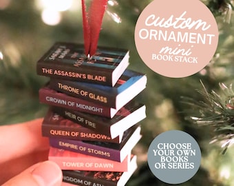 CUSTOM Mini Book Stack Ornament | handmade christmas fantasy series Miniature, tiny books romance choose your own gift idea reader