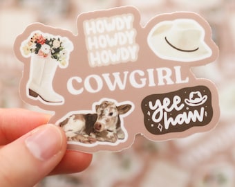 Cowgirl Waterproof Durable Sticker | gift laptop decal planner water bottle Waterproof, aesthetic, gift idea, farm, yeehaw, cowboy, howdy