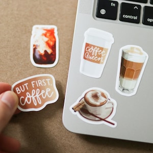 Mini pegatinas de café / Impermeables, idea de regalo, hoja de pegatinas, pegatinas lindas y modernas para botellas de agua, amante del café, café helado