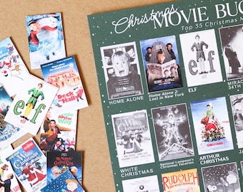 Christmas Movie Bucket List STICKER Poster | movie tracker Holiday Movie Tracker with Stickers Fun Festive Decor & Gift for Movie Lovers