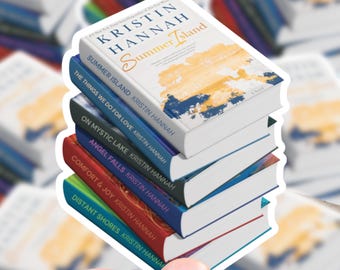 Pegatina de pila de libros de Kristin Hannah / pegatina para portátil, agenda, impermeable, romántica, literaria, histórica, de ficción, de verano, de la isla