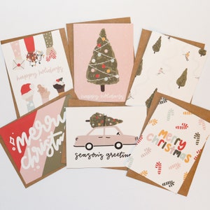 Paquete de tarjetas navideñas de moda / Juego de tarjetas festivas / Juego de tarjetas de notas / Juego de 6 tarjetas de felicitación / Idea de regalo, Navidad, lindo, moderno, estético