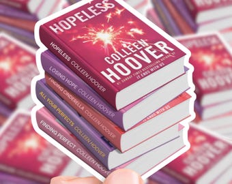 Naklejka na stos książek z serii Hopeless | prezent, laptop, butelka na wodę, wodoodporne naklejki, romans książkowy, Colleen Hoover, fikcja, romans współczesny