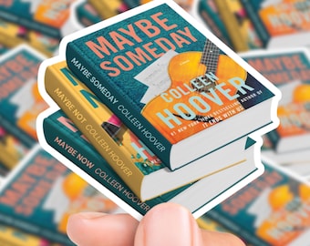 Naklejka na stos książek z serii Maybe | prezent, laptop, butelka na wodę, wodoodporne naklejki, książkowy romans, Colleen Hoover, fikcja, romans współczesny