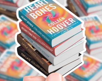 Naklejka na stos książek inspirowana Colleen Hoover | prezent, laptop, butelka na wodę, wodoodporne naklejki, romans książkowy, romans współczesny