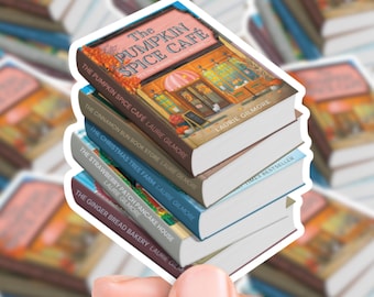Hafen Bücher Stapel Aufkleber | Geschenk Laptop Wasserflasche wasserdichte Aufkleber literarische Fiktion Romantik The Pumpkin Spice Café Laurie Gilmore