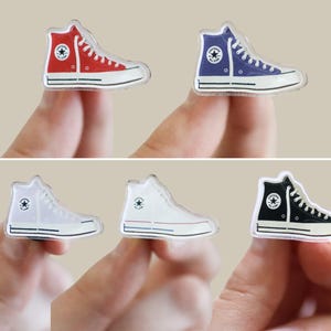 Hightop Shoe Acrylic Pin | Shoe gift idea, black hightops, shoes, cute trendy pin red white lilac Sneakers Lapel Pin Streetwear Sneakerhead
