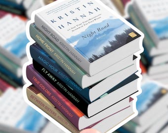 Autocollant de pile de livres de Kristin Hannah | Cadeau autocollant pour ordinateur portable agenda autocollants étanches romance livresque littéraire historique fiction route de nuit