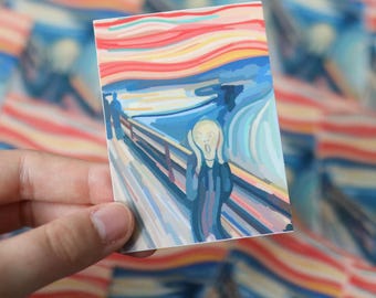 Pegatina artística de El Grito / regalo, calcomanía para portátil, agenda, botella de agua, pegatinas impermeables, estética, artista famoso, pintura de Edvard Munch, creativo