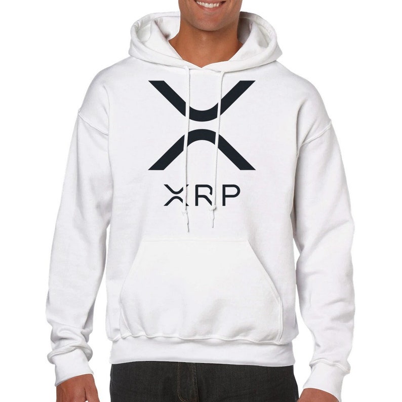 XRP Crypto Pullover Hoodie for Ripple Investors, Unisex Blockchain Sweatshirt Gift White