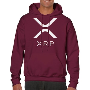 XRP Crypto Pullover Hoodie for Ripple Investors, Unisex Blockchain Sweatshirt Gift Maroon