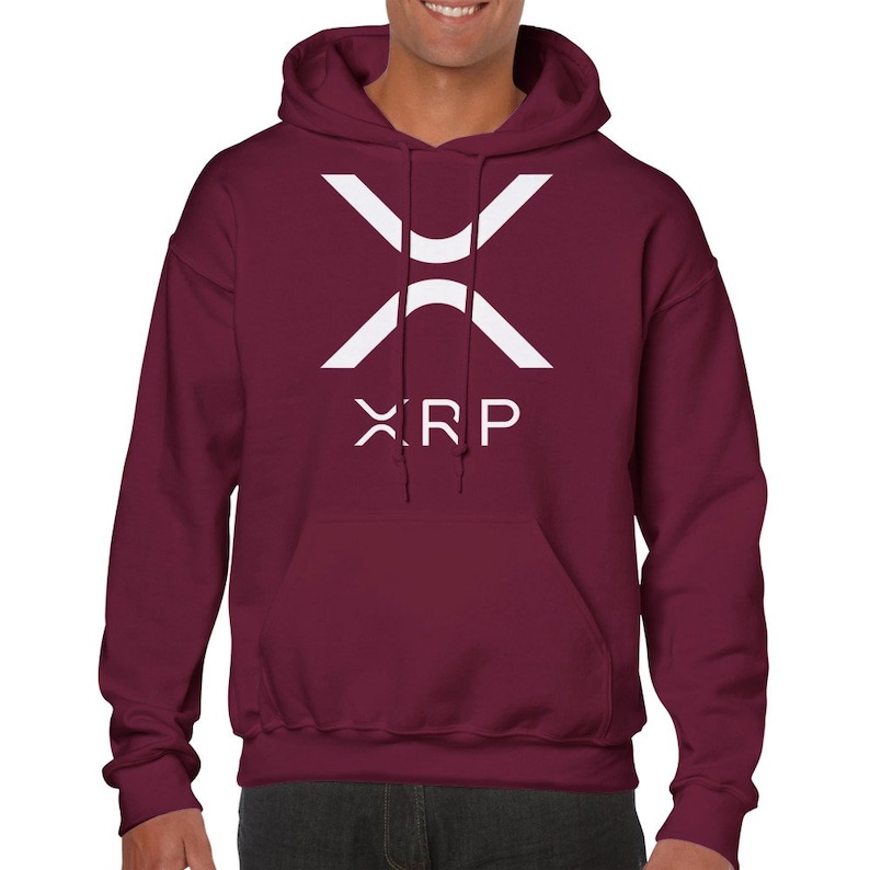 XRP Crypto Pullover Hoodie for Ripple Investors, Unisex Blockchain Sweatshirt Gift Maroon