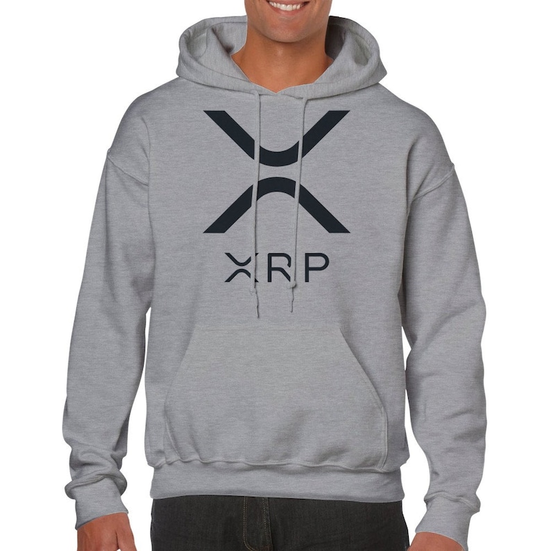 XRP Crypto Pullover Hoodie for Ripple Investors, Unisex Blockchain Sweatshirt Gift Sports Grey