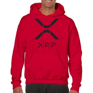 XRP Crypto Pullover Hoodie for Ripple Investors, Unisex Blockchain Sweatshirt Gift Red