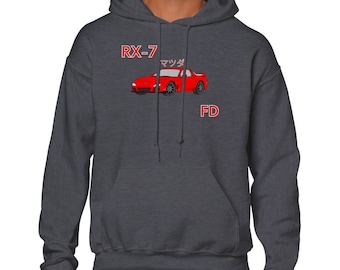 Mazda RX-7 FD Tribute Hoodie with Japanese Script: Classic Unisex Pullover Hoodie