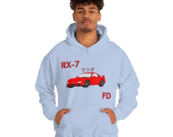 Mazda RX-7 FD Tribute Hoodie with Japanese Script: Cozy Unisex Sweatshirt in Multiple Colors