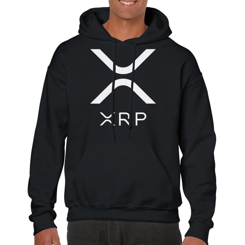 XRP Crypto Pullover Hoodie for Ripple Investors, Unisex Blockchain Sweatshirt Gift Black