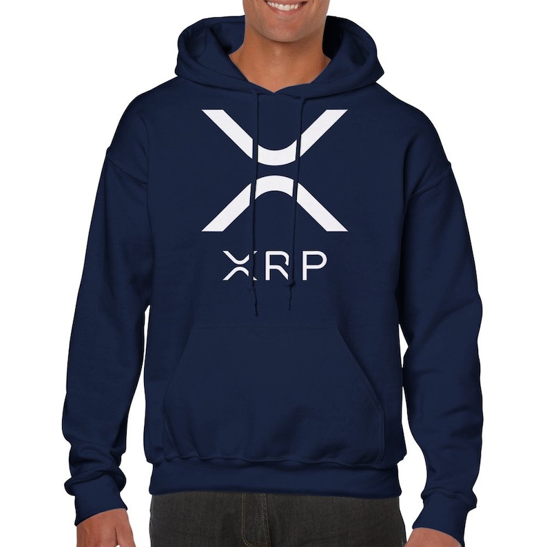 XRP Crypto Pullover Hoodie for Ripple Investors, Unisex Blockchain Sweatshirt Gift Navy