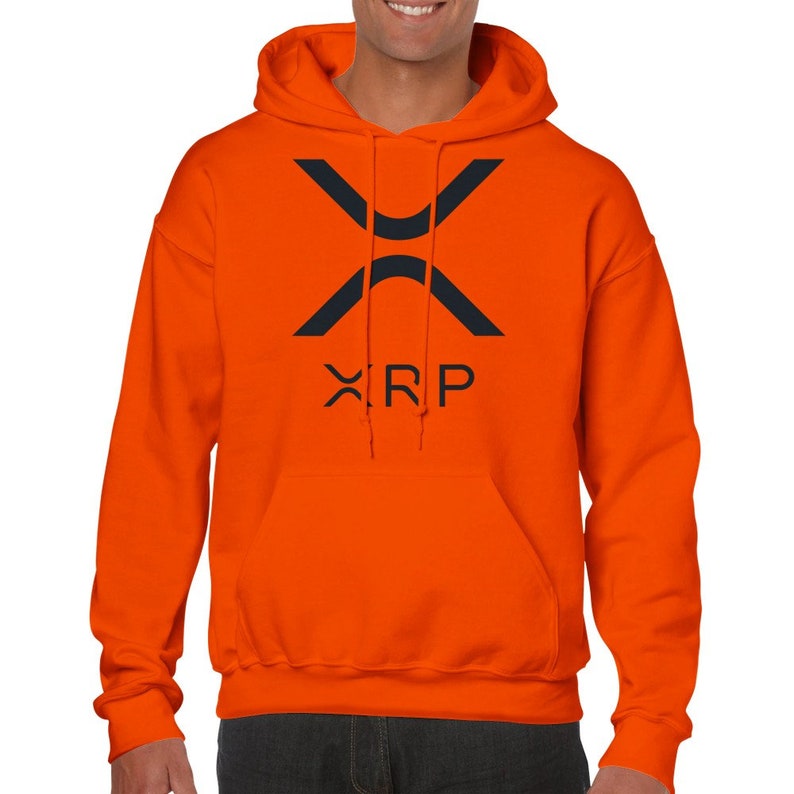 XRP Crypto Pullover Hoodie for Ripple Investors, Unisex Blockchain Sweatshirt Gift Orange