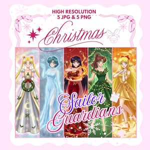 Sailor Guardians Christmas Theme Clipart | Sailor Moon PNG JPG | Anime Digital Download