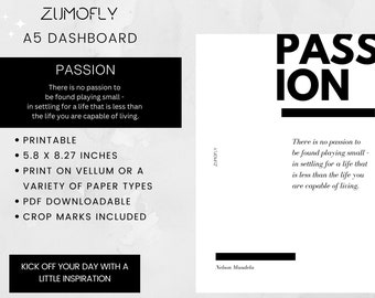 A5 Dashboard - Passion Quote - Nelson Mandela - Printable