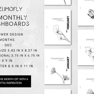 Monthly Planner Printable Dashboard Inserts - Size: A5 | Personal | 7 x 9 | 8.5 x 11