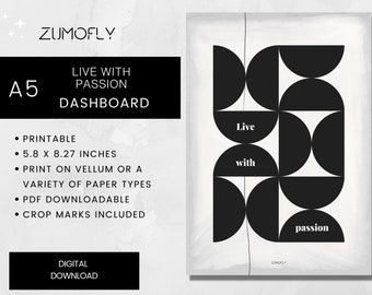 A5 Dashboard Printable Planner Insert: Live with passion