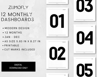 A5 Printable Monthly Planner Dashboards | Planner Inserts |