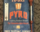 Antique 1910 s PYRO ANTI-FREEZE Thick Cardboard W Metal Frame Advertising Display Sign - Rare