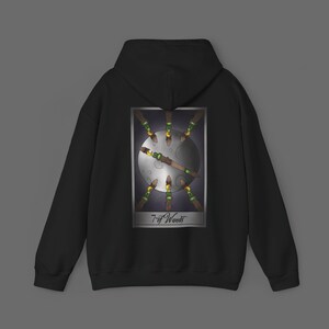 Seven of Wands Tarot Hoodie: Digitale Kunst Tarot Geschenk | Symbolisches Design | Okkultes Kleid | Tarot-Liebhaber-Sweatshirt | Hexen Enthusiasten