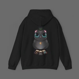 Tarot Reader Katze Hoodie: Niedliches Cartoon Design | Mystische Tier Grafik Pullover | Einzigartige Hexen Kleidung | Geschenke für Katzenliebhaber | Hexenkleid