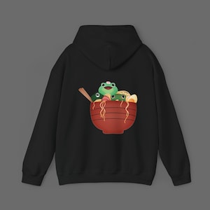 Ramen Bowl of Frogs Hoodie: Cute Cartoon Green Frogs Design | Fun Graphic Sweater | Unique Quirky Clothing | Frog Lovers Gift | Digital Art
