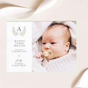 Editable Baby Birth Announcement Template, Instant Download | Editable Baby Announcement Card | Simple Modern Birth Announcement | Baby Boy