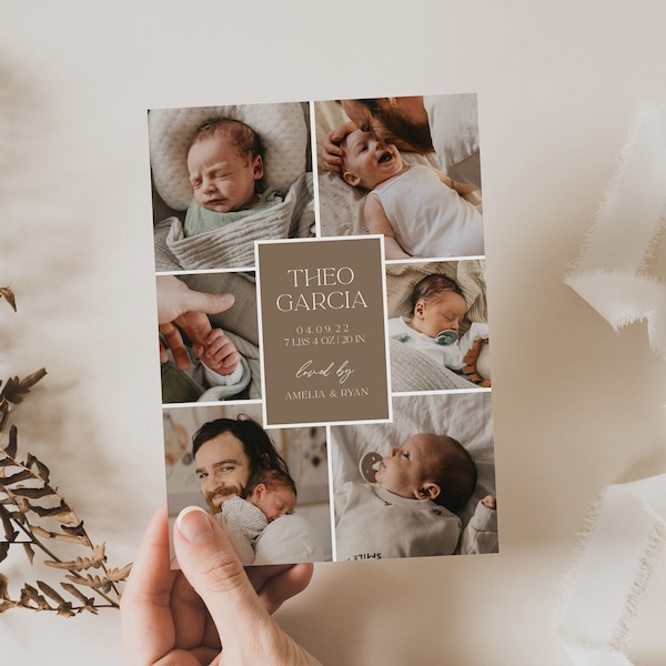 Editable Baby Birth Announcement Template, Instant Download | Editable Baby Announcement Card | Simple Modern Birth Announcement | Baby Girl