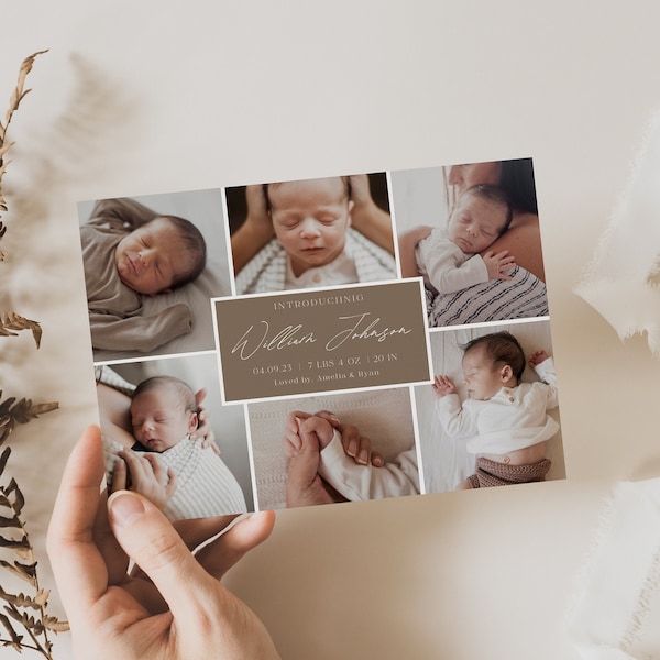 Editable Baby Birth Announcement Template, Instant Download | Editable Baby Announcement Card | Simple Modern Birth Announcement | Baby Gi