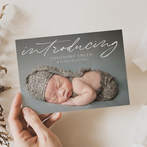 Editable Baby Birth Announcement Template, Instant Download | Editable Baby Announcement Card | Simple Modern Birth Announcement | Baby Girl