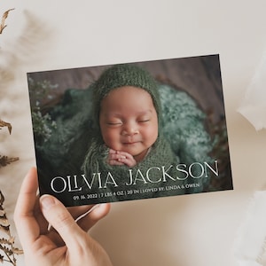 Editable Baby Birth Announcement Template, Instant Download | Editable Baby Announcement Card | Simple Modern Birth Announcement | Baby Girl