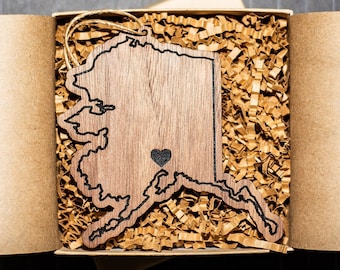 Personalized Alaska Christmas Ornament on Walnut