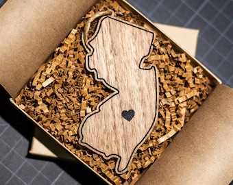 Personalized New Jersey Christmas Ornament on Walnut