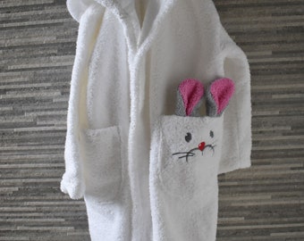 white, size 2-4 years, babies, kids, bath robe, cotton, animals, rabbits, soft, eco-friendly, toddler, swimming