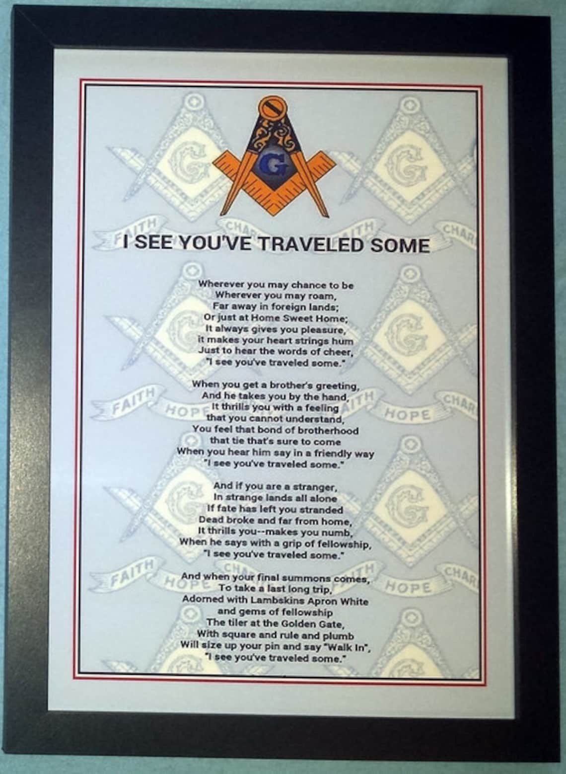 Masonic Poem 'I See You've Travelled Some' Black Etsy UK