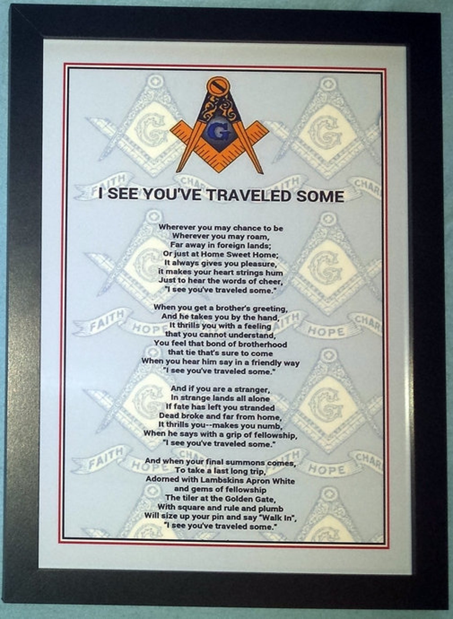 Masonic Poem 'I See You've Travelled Some' Black Etsy UK
