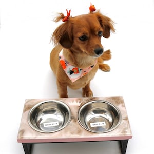 Dog Bowl Stand- Raised Feeding Stand- Elevated Pet Feeder- Rustic Wood Dog Dish Stand- SMALL-  Dog Bowl Holder- Puppy Food Dish- Resin Art