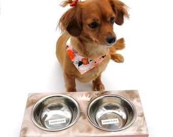 Dog Bowl Stand- Raised Feeding Stand- Elevated Pet Feeder- Rustic Wood Dog Dish Stand- SMALL-  Dog Bowl Holder- Puppy Food Dish- Resin Art